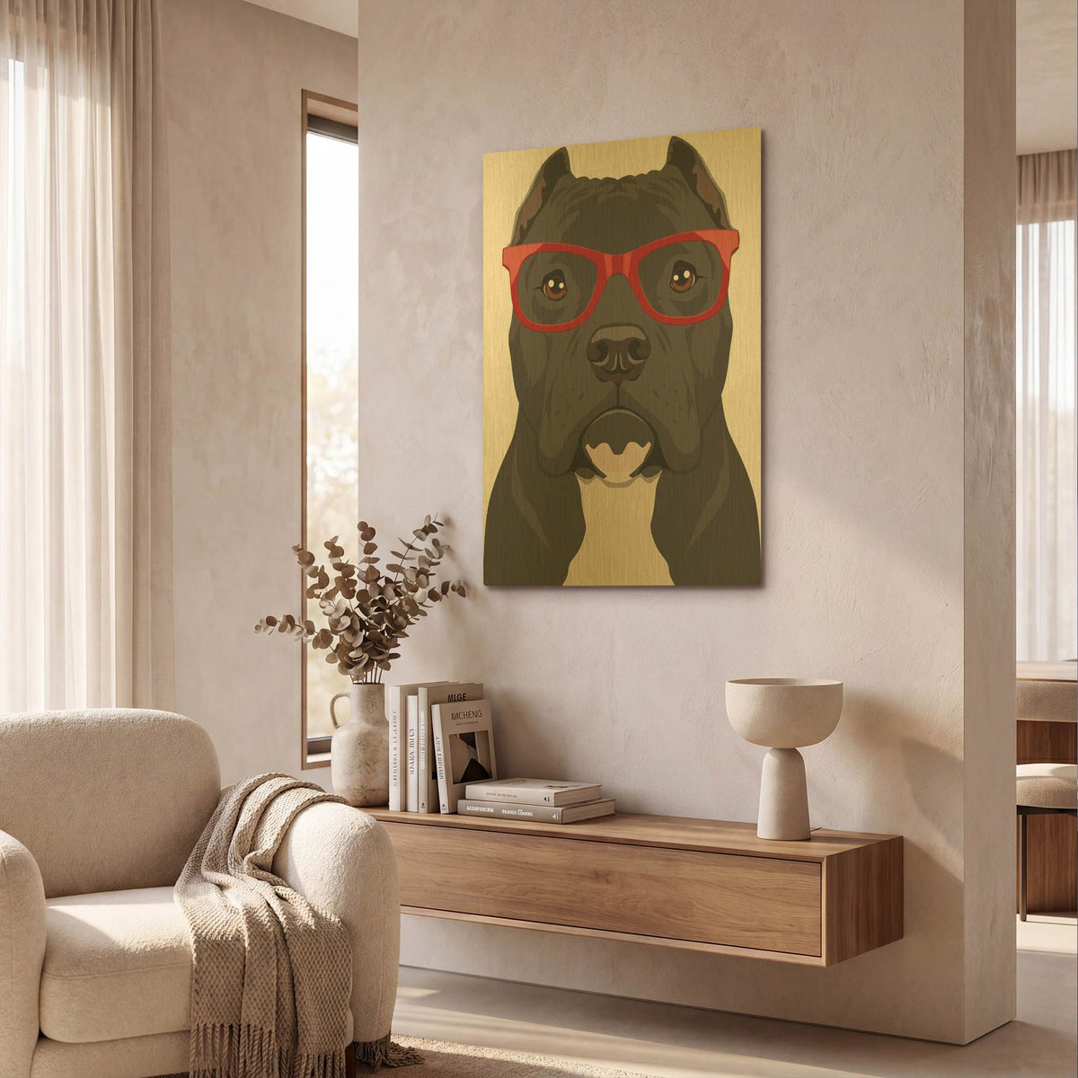 'Pitbull Wearing Hipster Glasses 2' By Furbaby Affiliates Gold Metal Wall Art