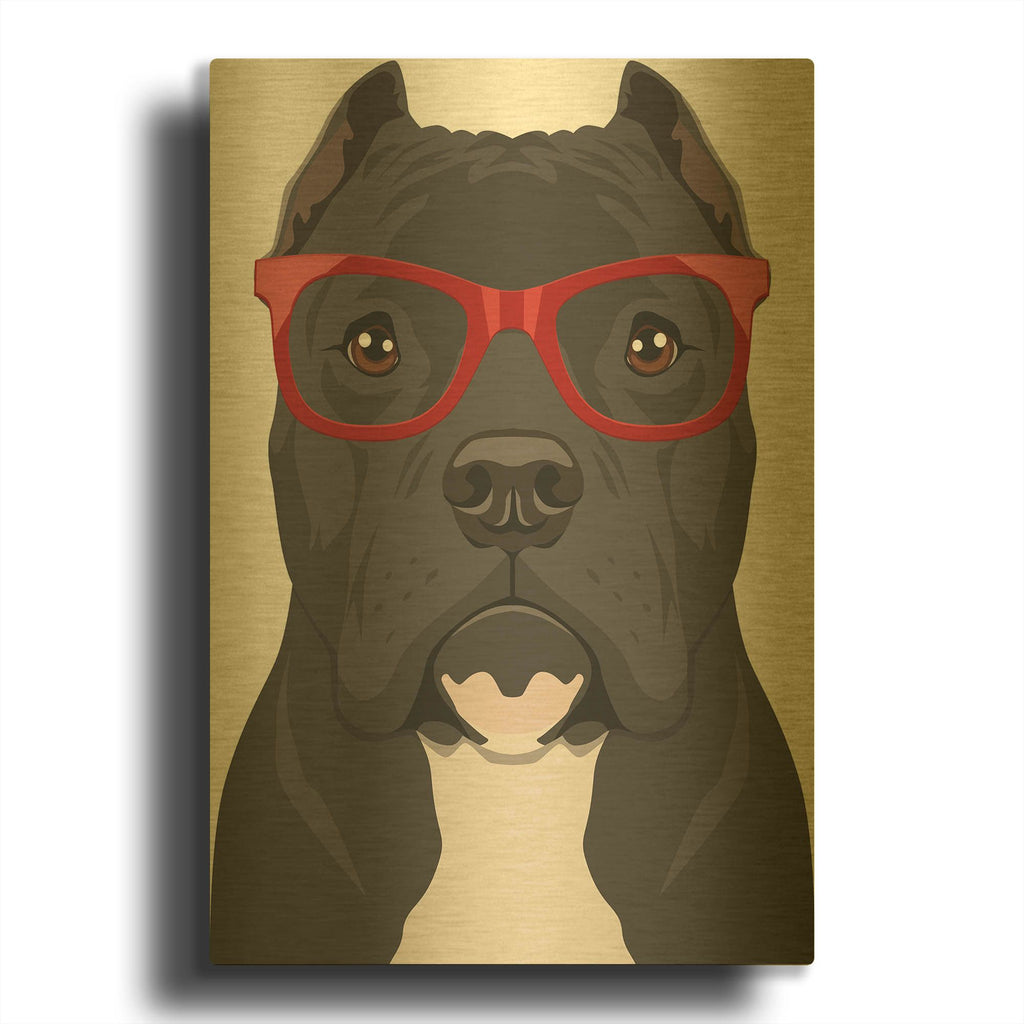 'Pitbull Wearing Hipster Glasses 2' By Furbaby Affiliates Gold Metal Wall Art