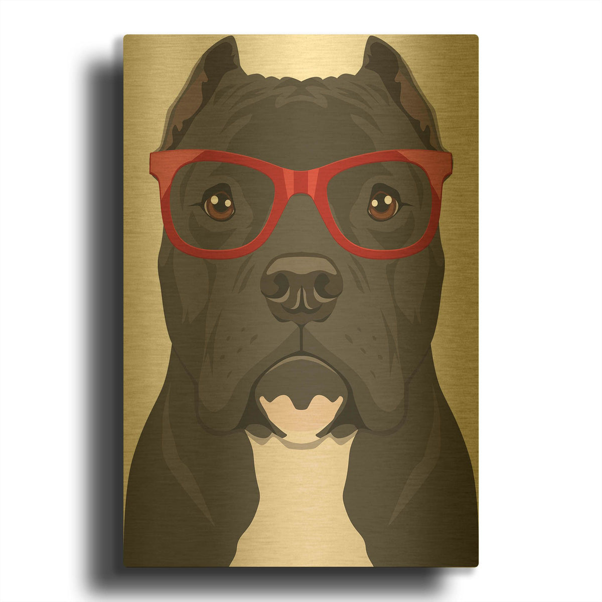 'Pitbull Wearing Hipster Glasses 2' By Furbaby Affiliates Gold Metal Wall Art