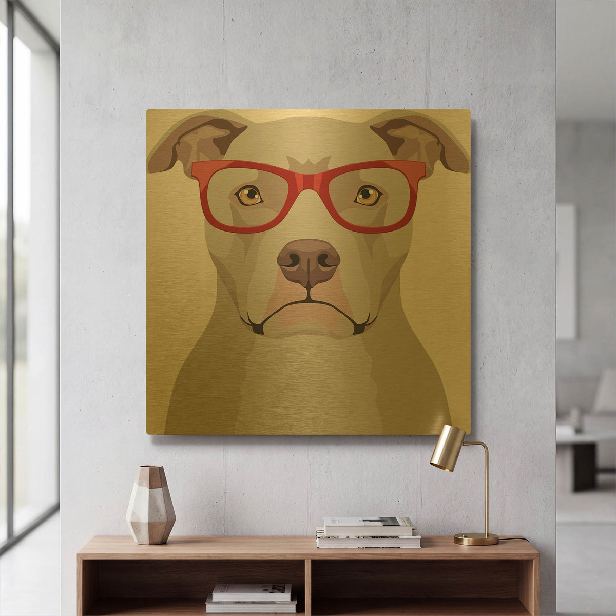 'Pitbull Wearing Hipster Glasses' By Furbaby Affiliates Gold Metal Wall Art