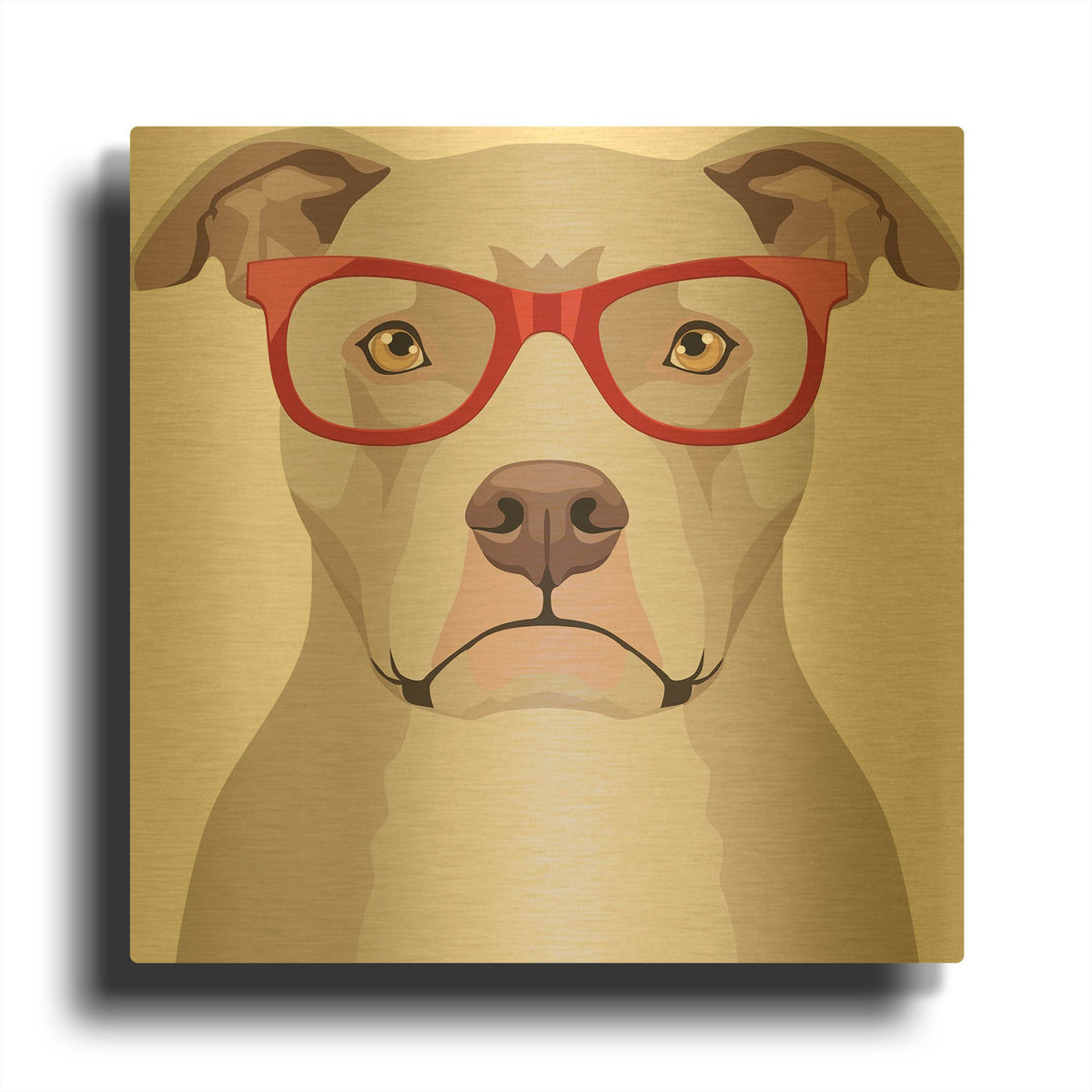 'Pitbull Wearing Hipster Glasses' By Furbaby Affiliates Gold Metal Wall Art