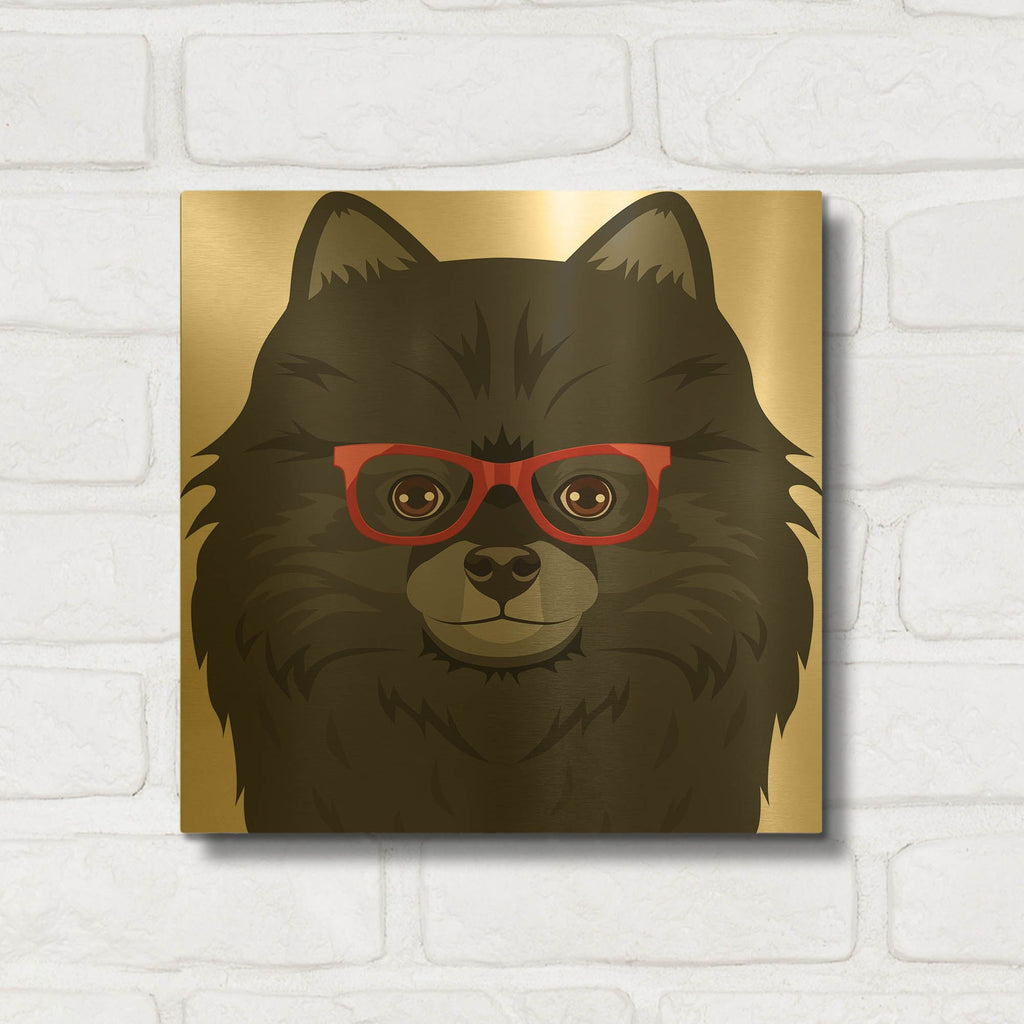 'Pomeranian Wearing Hipster Glasses 2' By Furbaby Affiliates Gold Metal Wall Art