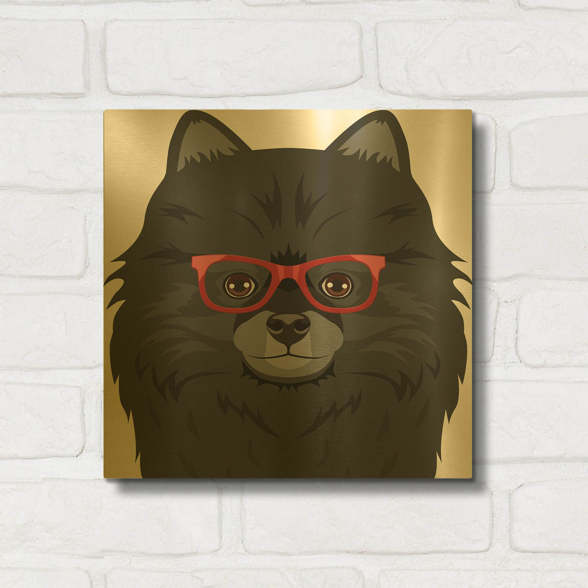 'Pomeranian Wearing Hipster Glasses 2' By Furbaby Affiliates Gold Metal Wall Art