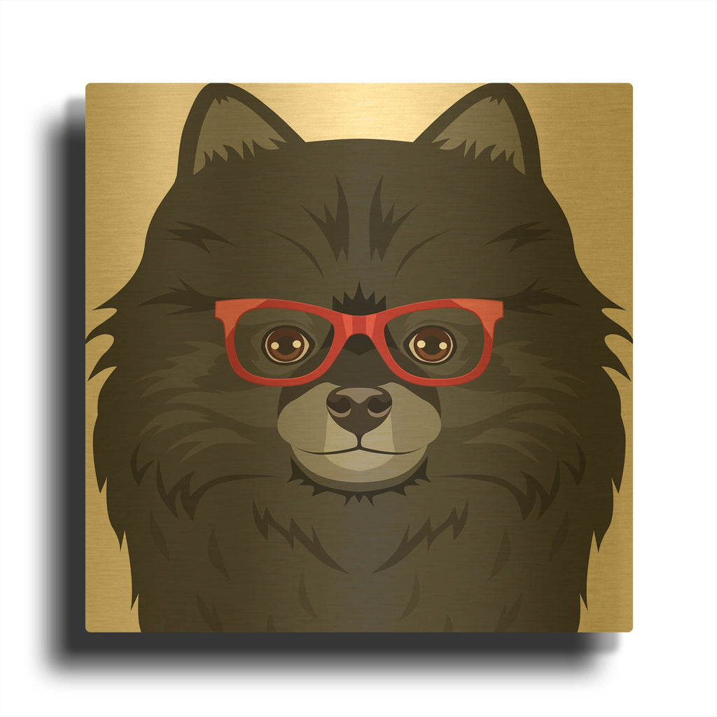 'Pomeranian Wearing Hipster Glasses 2' By Furbaby Affiliates Gold Metal Wall Art