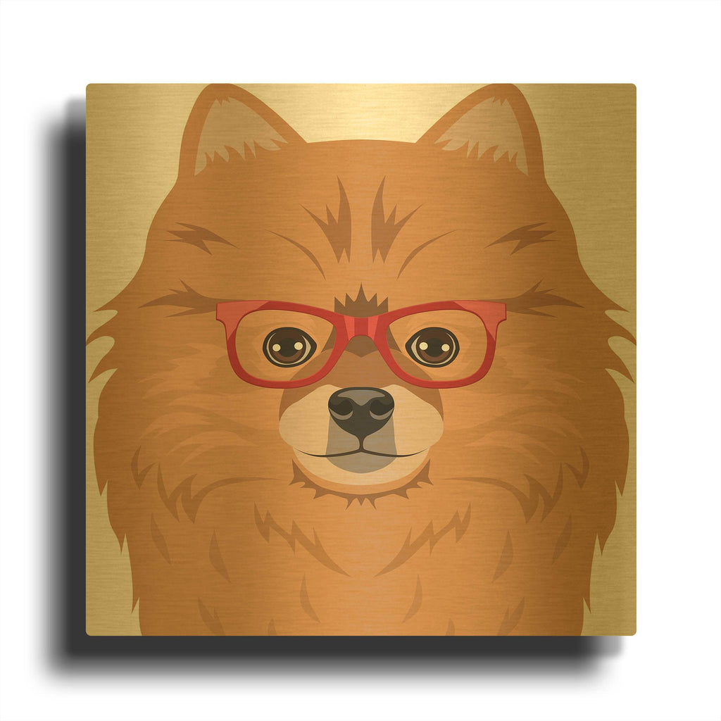'Pomeranian Wearing Hipster Glasses' By Furbaby Affiliates Gold Metal Wall Art