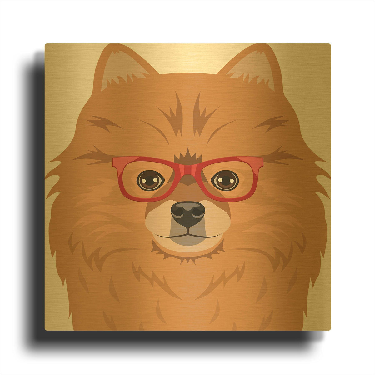 'Pomeranian Wearing Hipster Glasses' By Furbaby Affiliates Gold Metal Wall Art