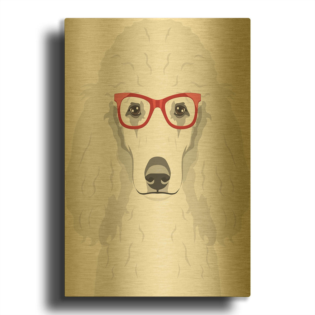 'Poodle Wearing Hipster Glasses' By Furbaby Affiliates Gold Metal Wall Art