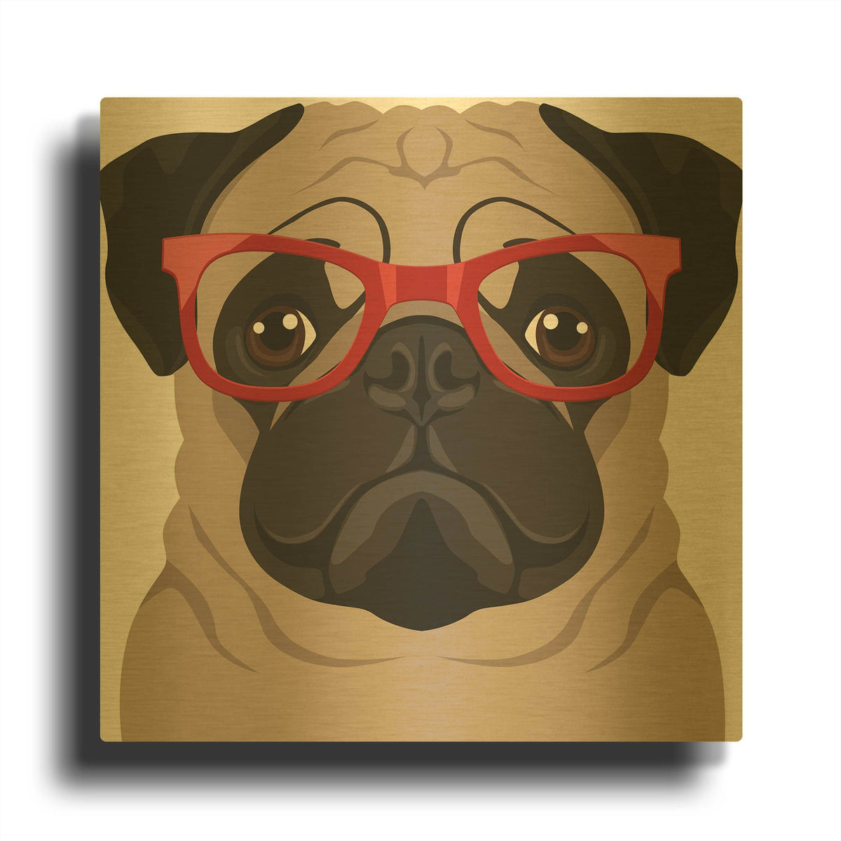 'Pug Wearing Hipster Glasses 2' By Furbaby Affiliates Gold Metal Wall Art
