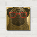 'Pug Wearing Hipster Glasses 3' By Furbaby Affiliates Gold Metal Wall Art