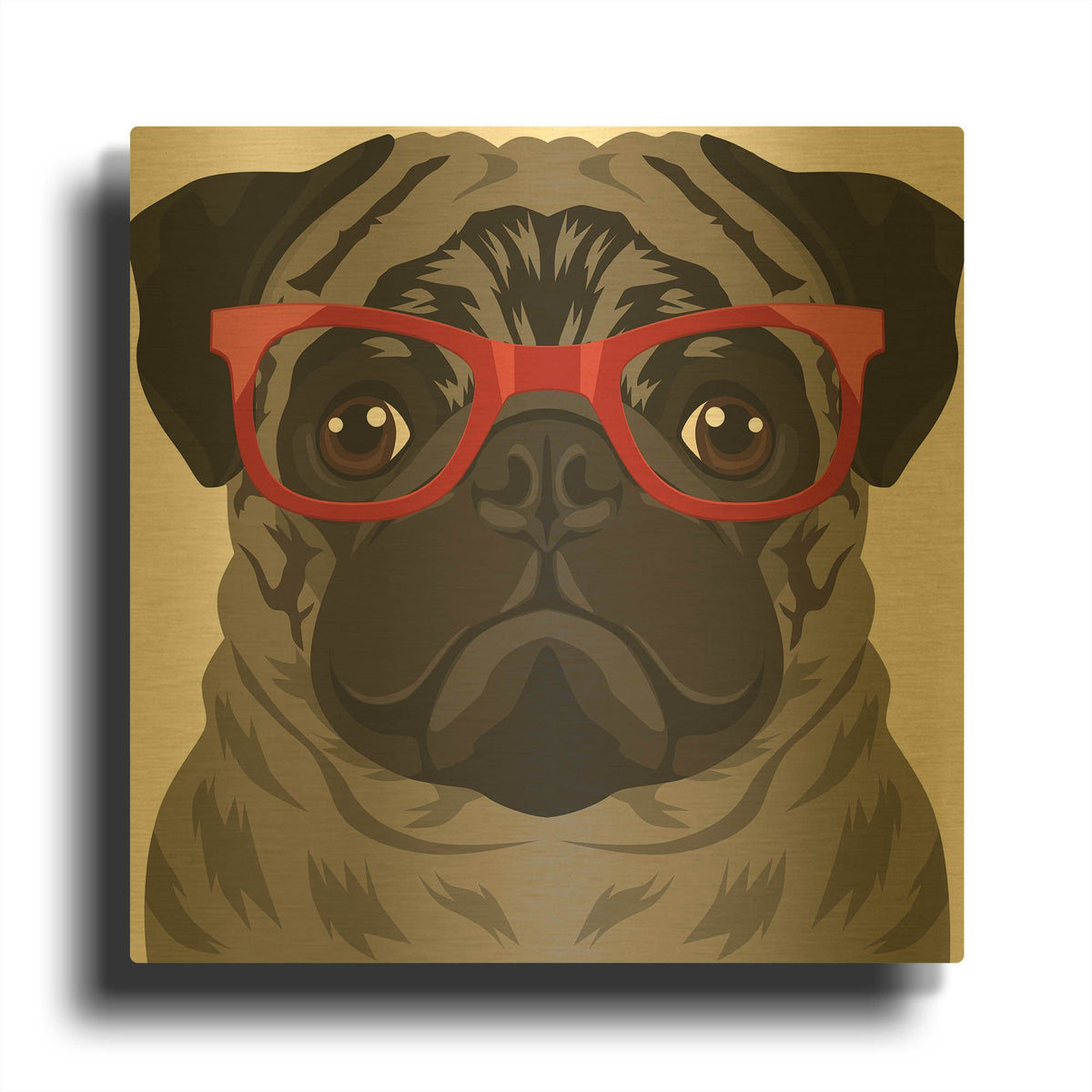 'Pug Wearing Hipster Glasses 3' By Furbaby Affiliates Gold Metal Wall Art