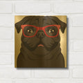 'Pug Wearing Hipster Glasses 5' By Furbaby Affiliates Gold Metal Wall Art