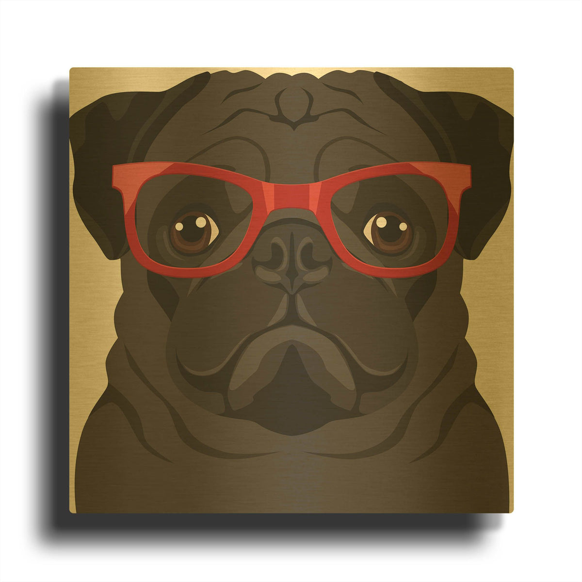 'Pug Wearing Hipster Glasses' By Furbaby Affiliates Gold Metal Wall Art