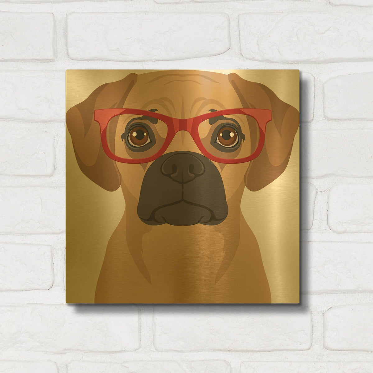 'Puggle Wearing Hipster Glasses' By Furbaby Affiliates Gold Metal Wall Art