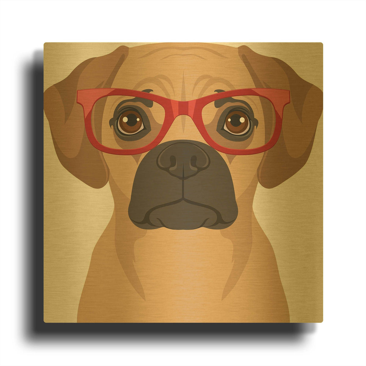 'Puggle Wearing Hipster Glasses' By Furbaby Affiliates Gold Metal Wall Art