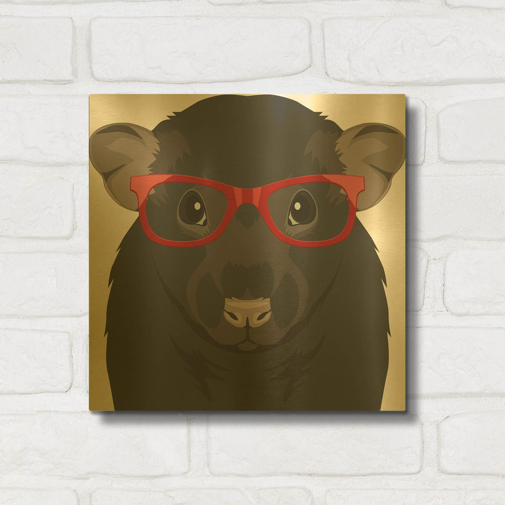 'Rat Wearing Hipster Glasses' By Furbaby Affiliates Gold Metal Wall Art