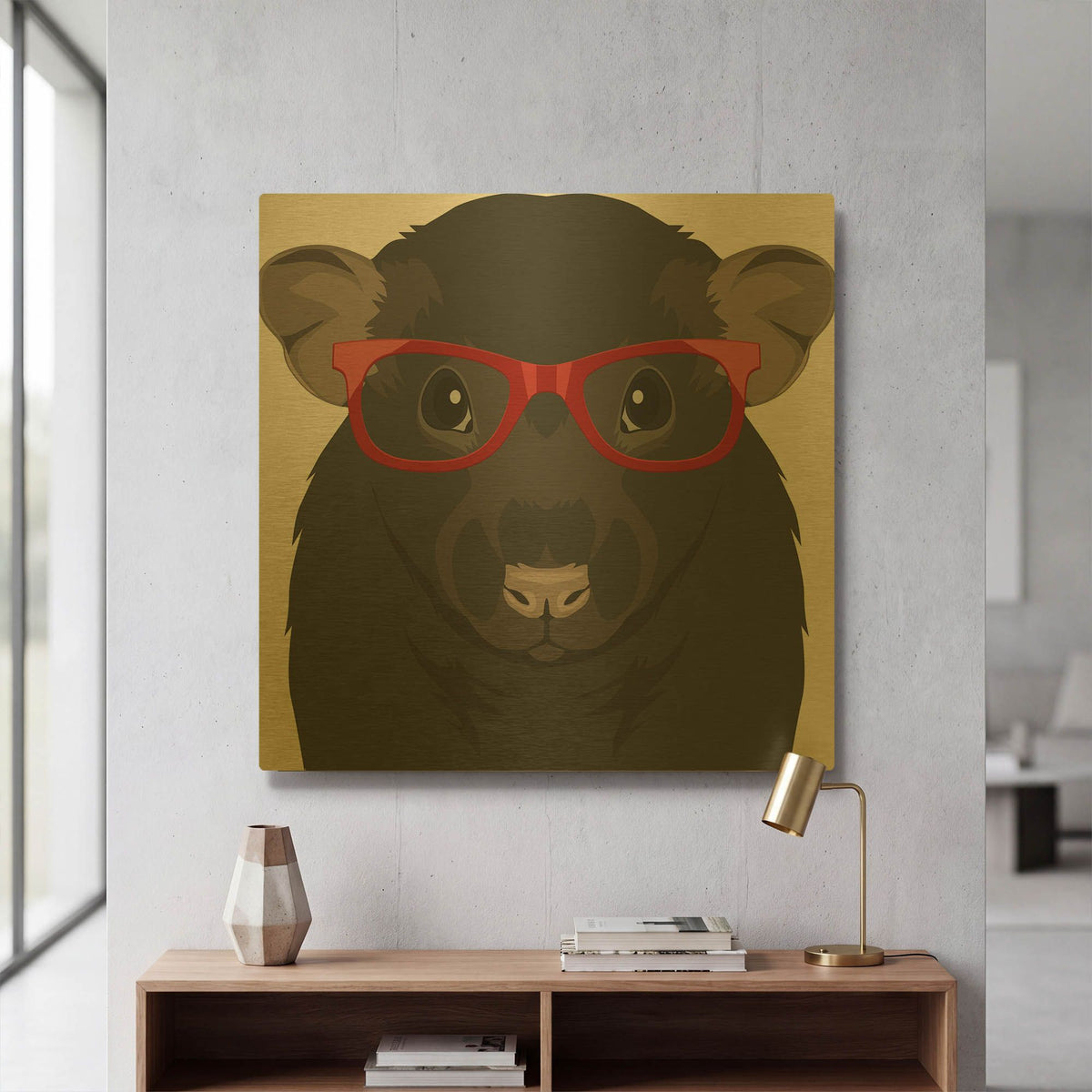 'Rat Wearing Hipster Glasses' By Furbaby Affiliates Gold Metal Wall Art