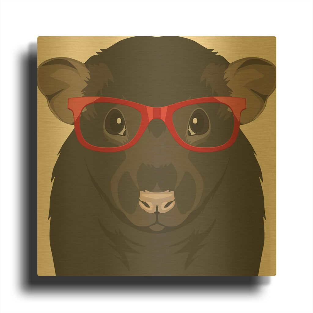 'Rat Wearing Hipster Glasses' By Furbaby Affiliates Gold Metal Wall Art