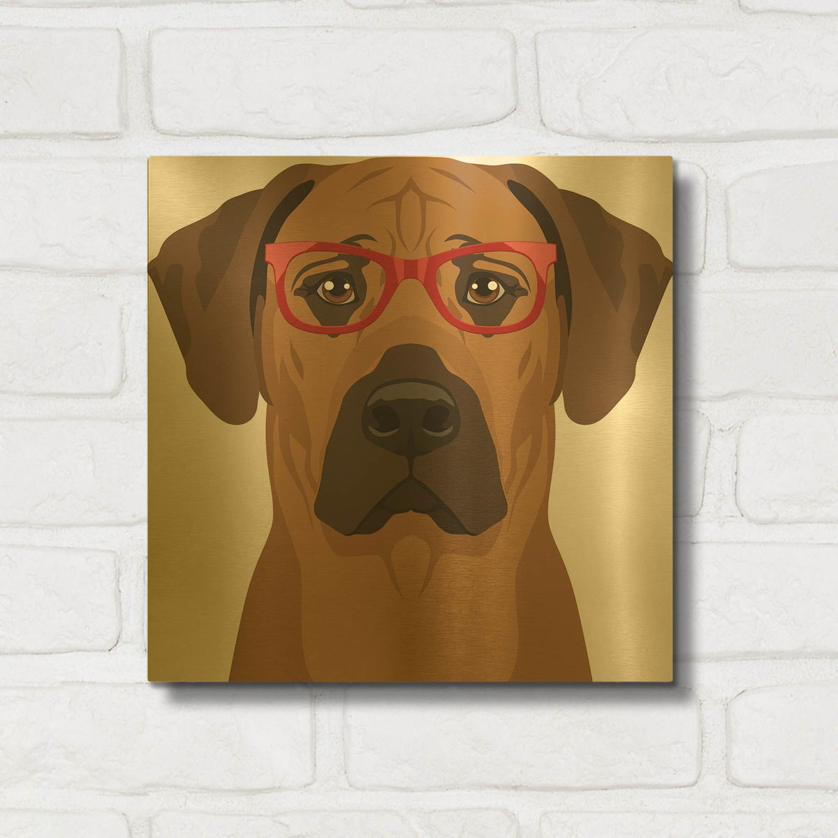 'Rhodesian Ridgeback Wearing Hipster Glasses' By Furbaby Affiliates Gold Metal Wall Art