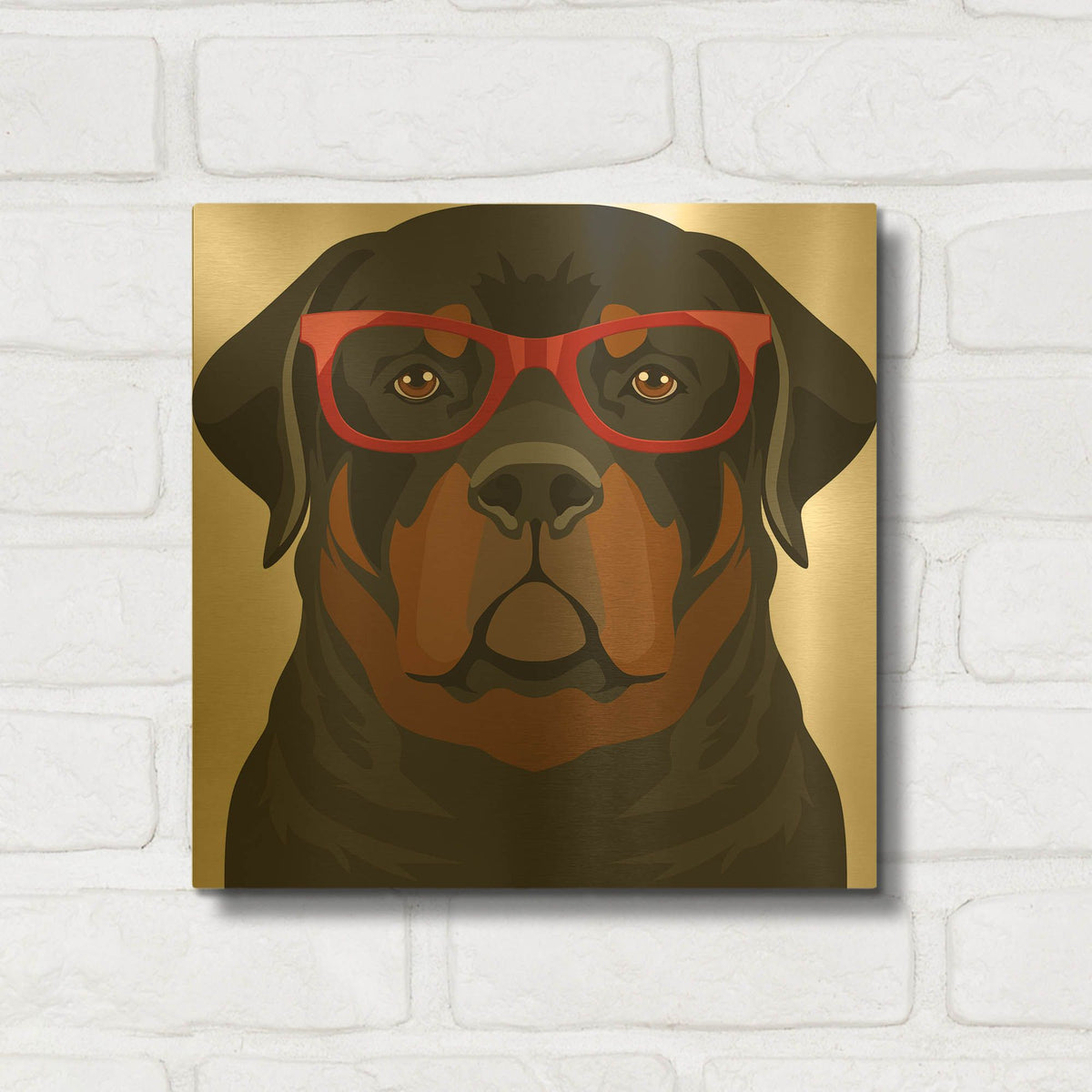 'Rottweiler Wearing Hipster Glasses 1' By Furbaby Affiliates Gold Metal Wall Art