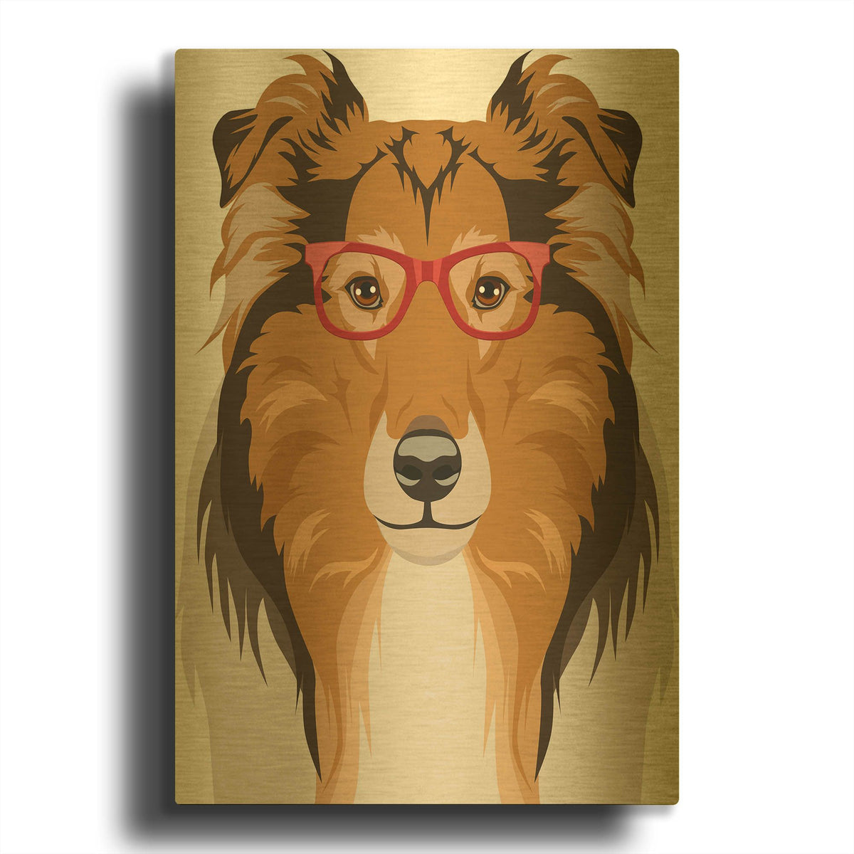 'Rough Collie Wearing Hipster Glasses' By Furbaby Affiliates Gold Metal Wall Art