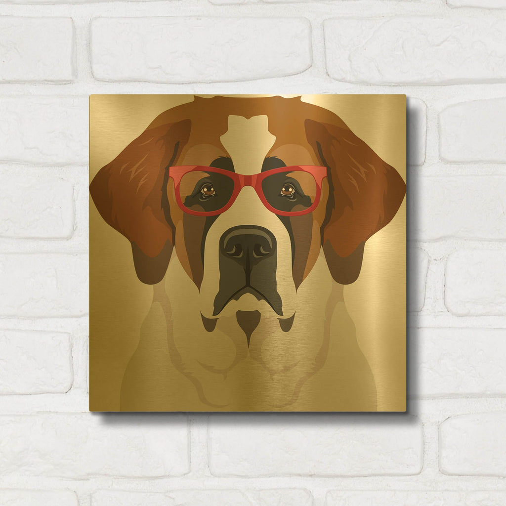 'Saint Bernard Wearing Hipster Glasses' By Furbaby Affiliates Gold Metal Wall Art
