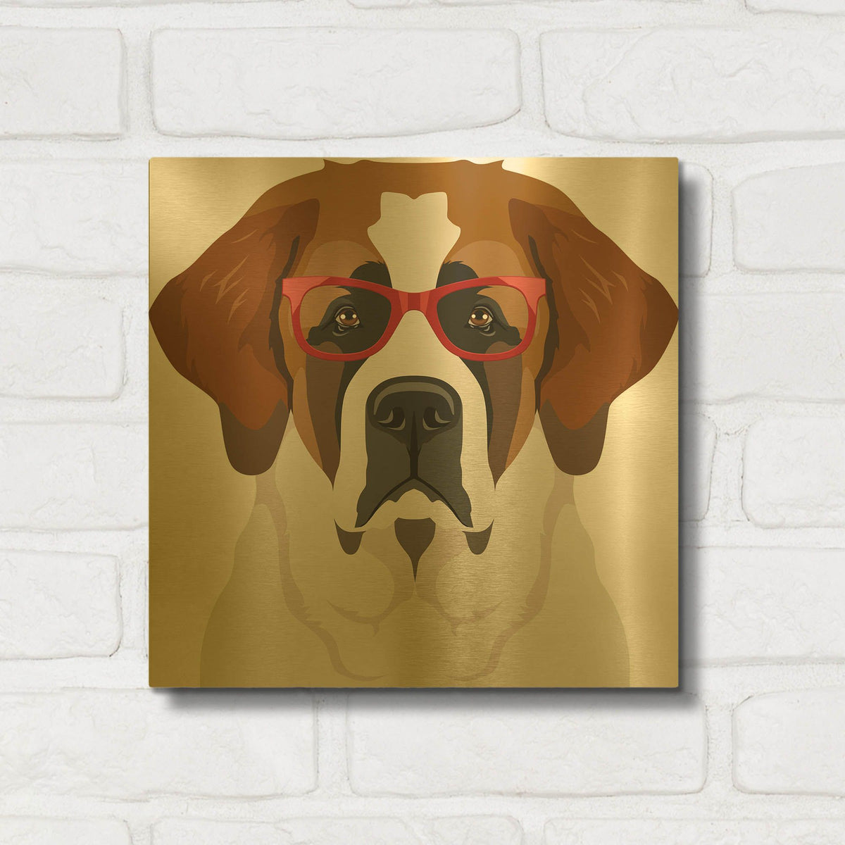 'Saint Bernard Wearing Hipster Glasses' By Furbaby Affiliates Gold Metal Wall Art