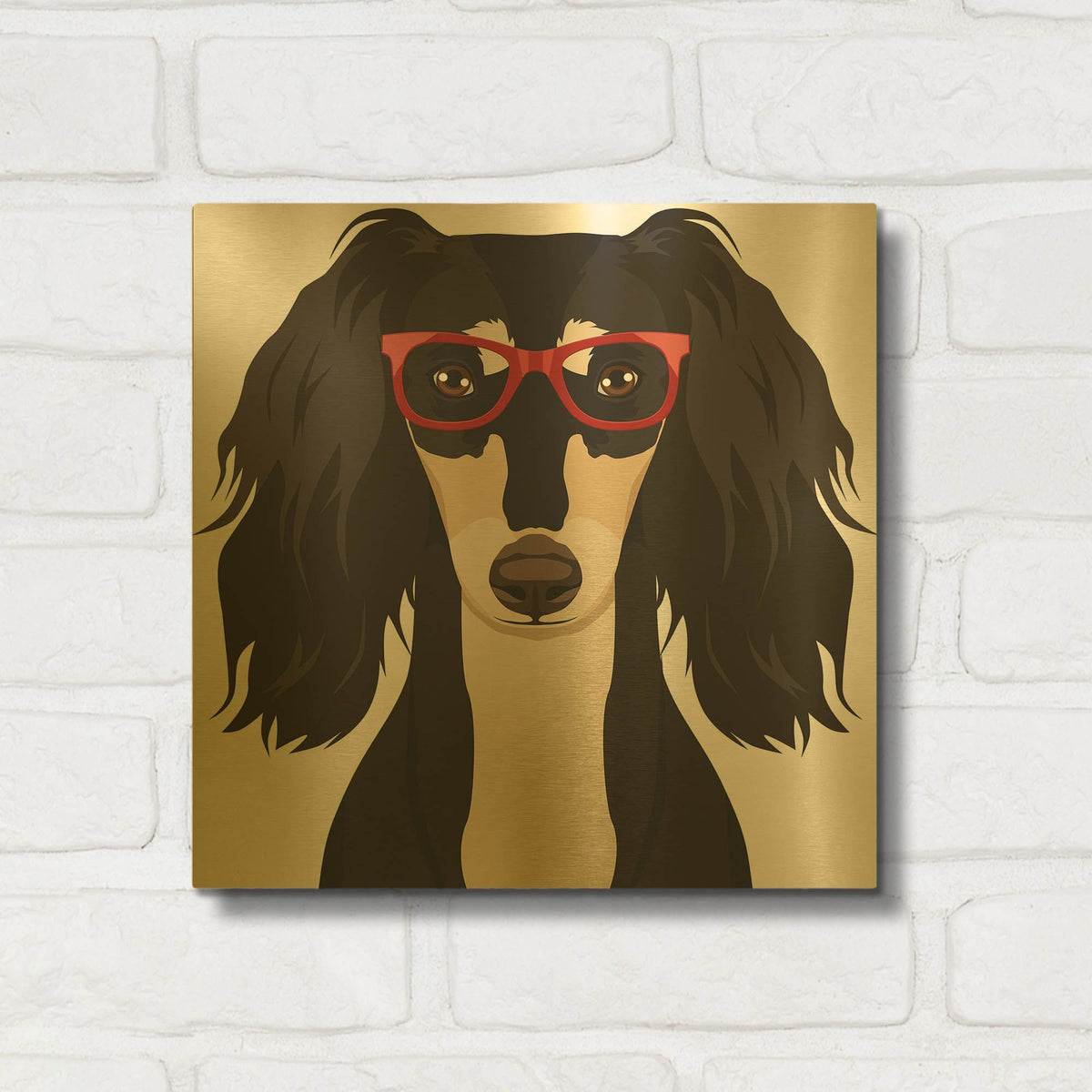 'Saluki Wearing Hipster Glasses' By Furbaby Affiliates Gold Metal Wall Art
