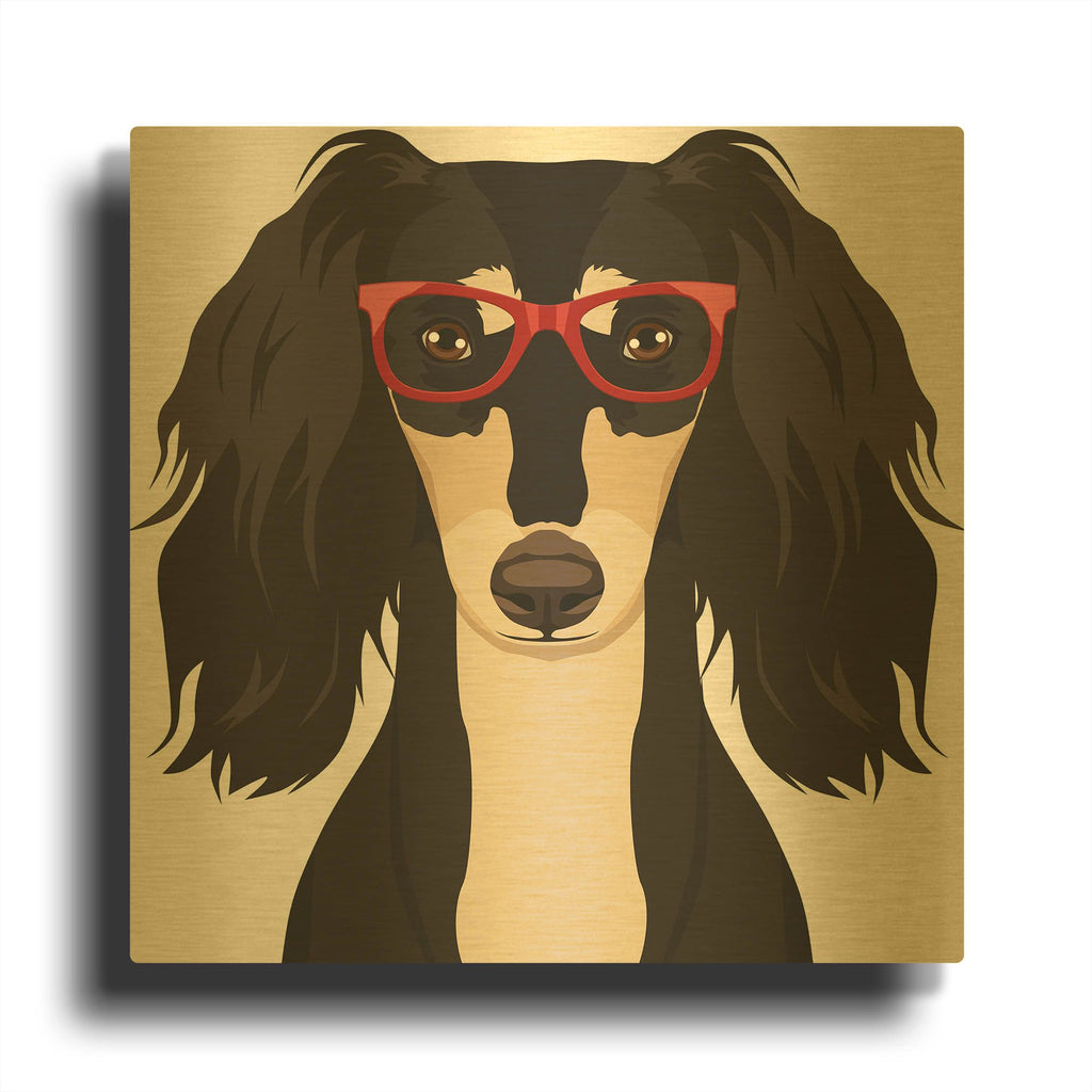 'Saluki Wearing Hipster Glasses' By Furbaby Affiliates Gold Metal Wall Art