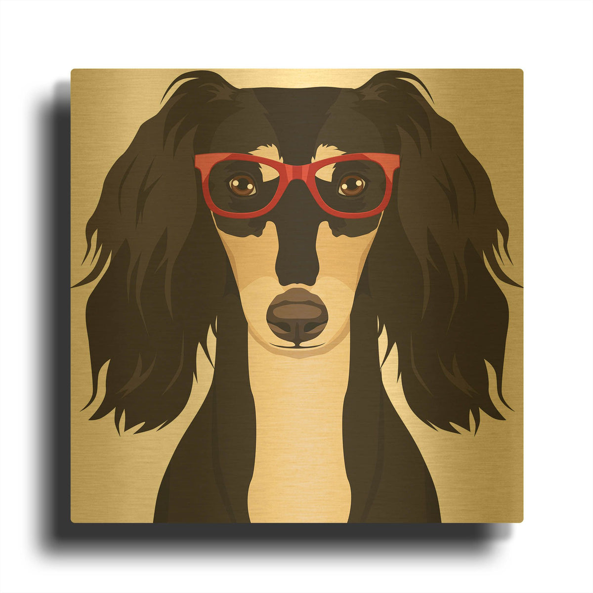 'Saluki Wearing Hipster Glasses' By Furbaby Affiliates Gold Metal Wall Art
