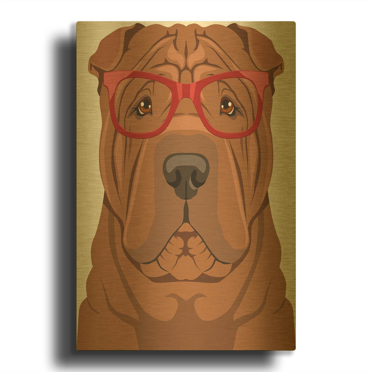 'Shar Pei Wearing Hipster Glasses' By Furbaby Affiliates Gold Metal Wall Art