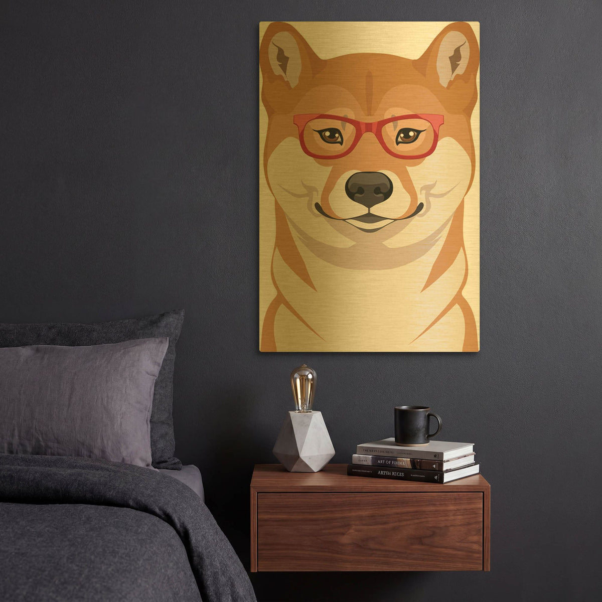 'Shiba Inu Wearing Hipster Glasses' By Furbaby Affiliates Gold Metal Wall Art