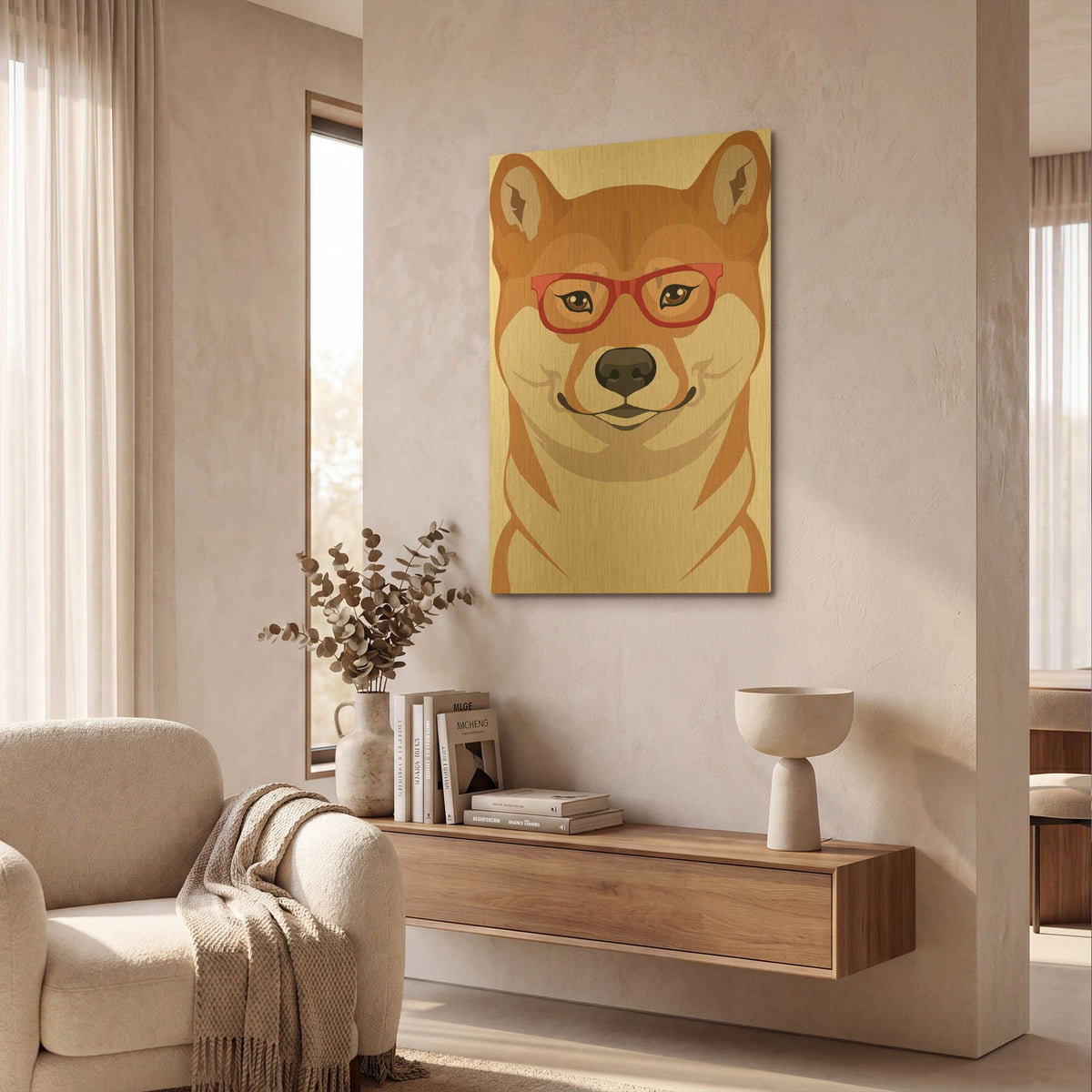 'Shiba Inu Wearing Hipster Glasses' By Furbaby Affiliates Gold Metal Wall Art