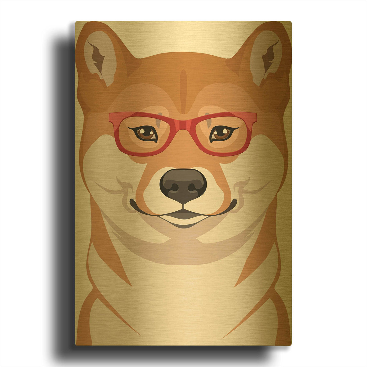 'Shiba Inu Wearing Hipster Glasses' By Furbaby Affiliates Gold Metal Wall Art