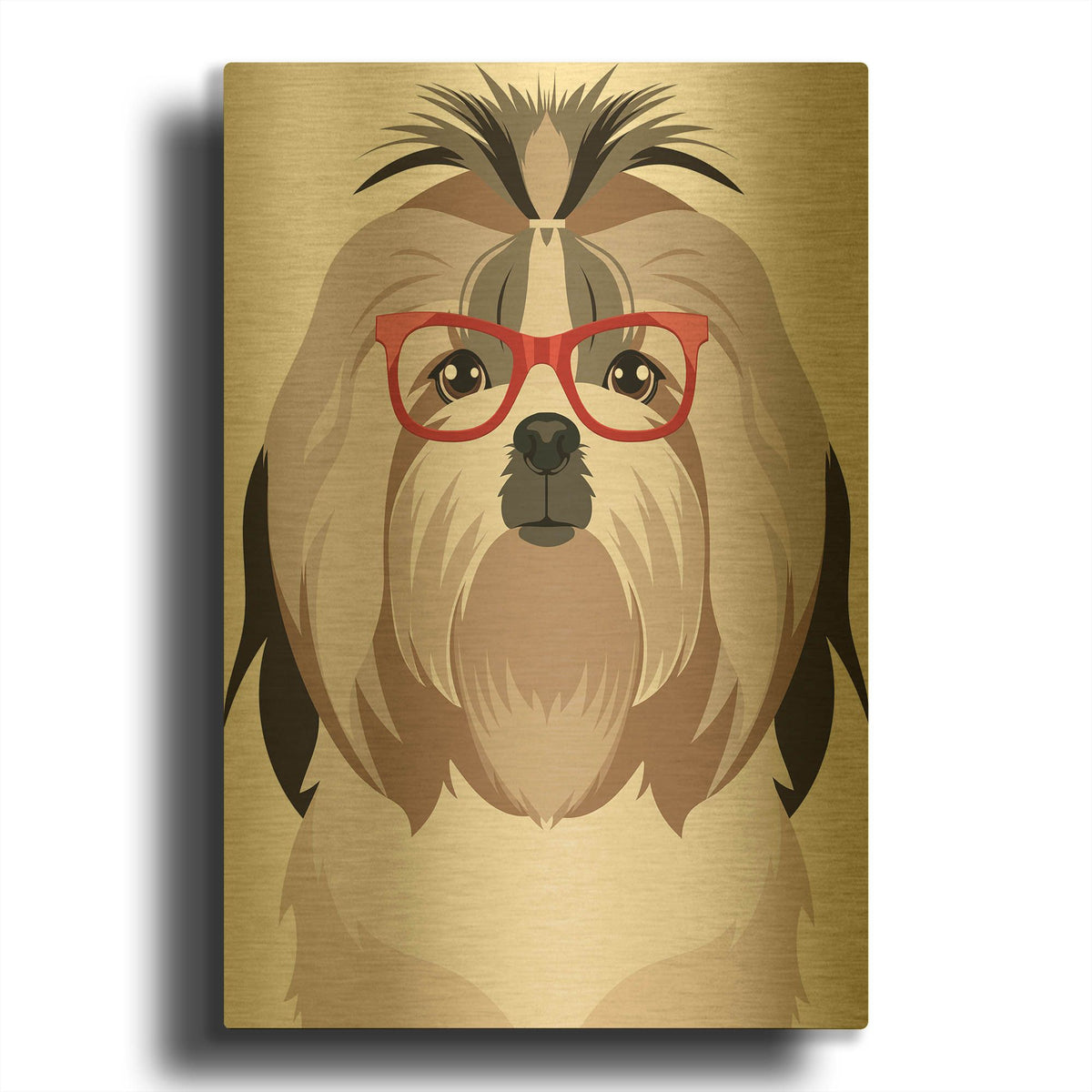 'Shih Tzu Wearing Hipster Glasses' By Furbaby Affiliates Gold Metal Wall Art