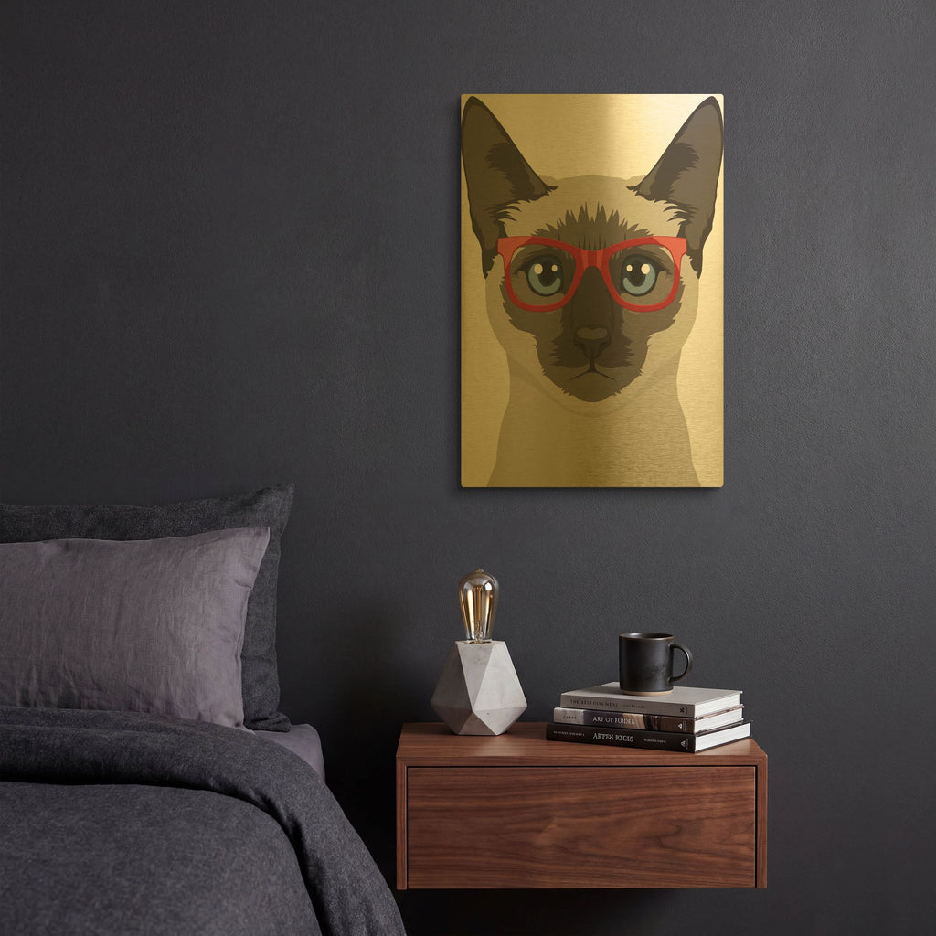 'Siamese Wearing Hipster Glasses' By Furbaby Affiliates Gold Metal Wall Art