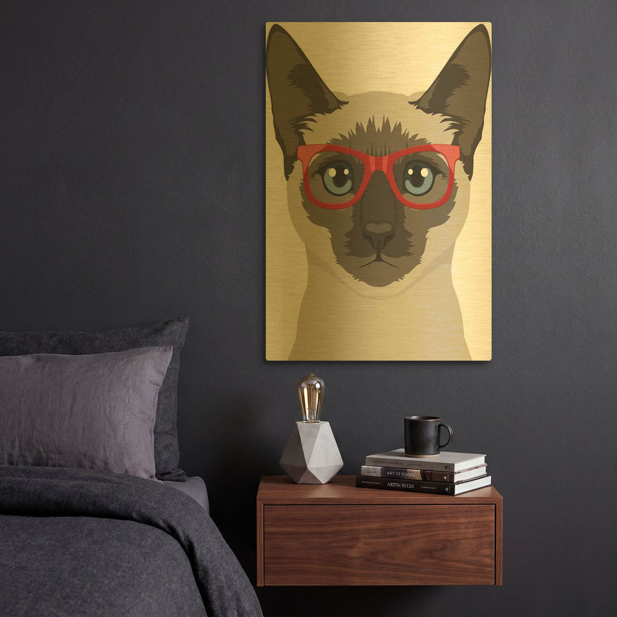 'Siamese Wearing Hipster Glasses' By Furbaby Affiliates Gold Metal Wall Art