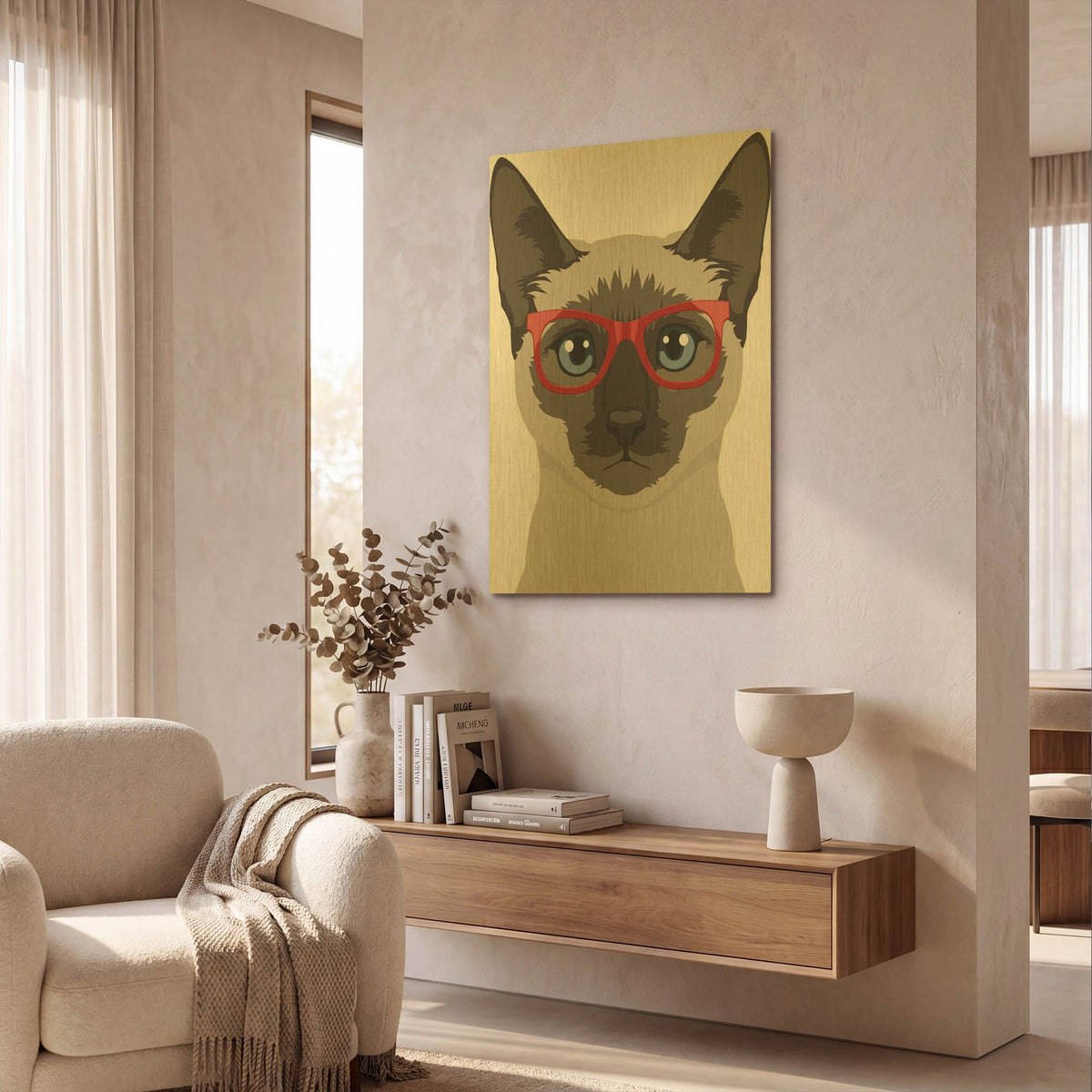 'Siamese Wearing Hipster Glasses' By Furbaby Affiliates Gold Metal Wall Art