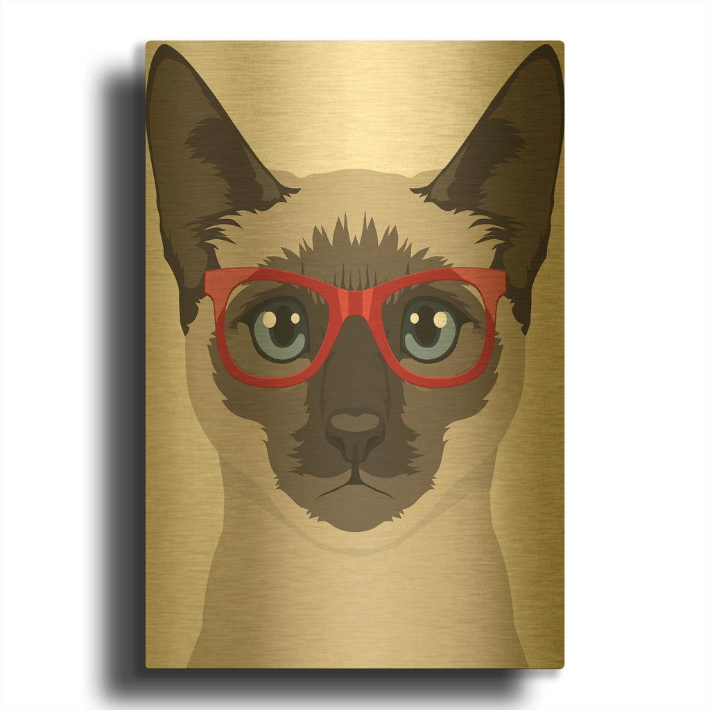 'Siamese Wearing Hipster Glasses' By Furbaby Affiliates Gold Metal Wall Art