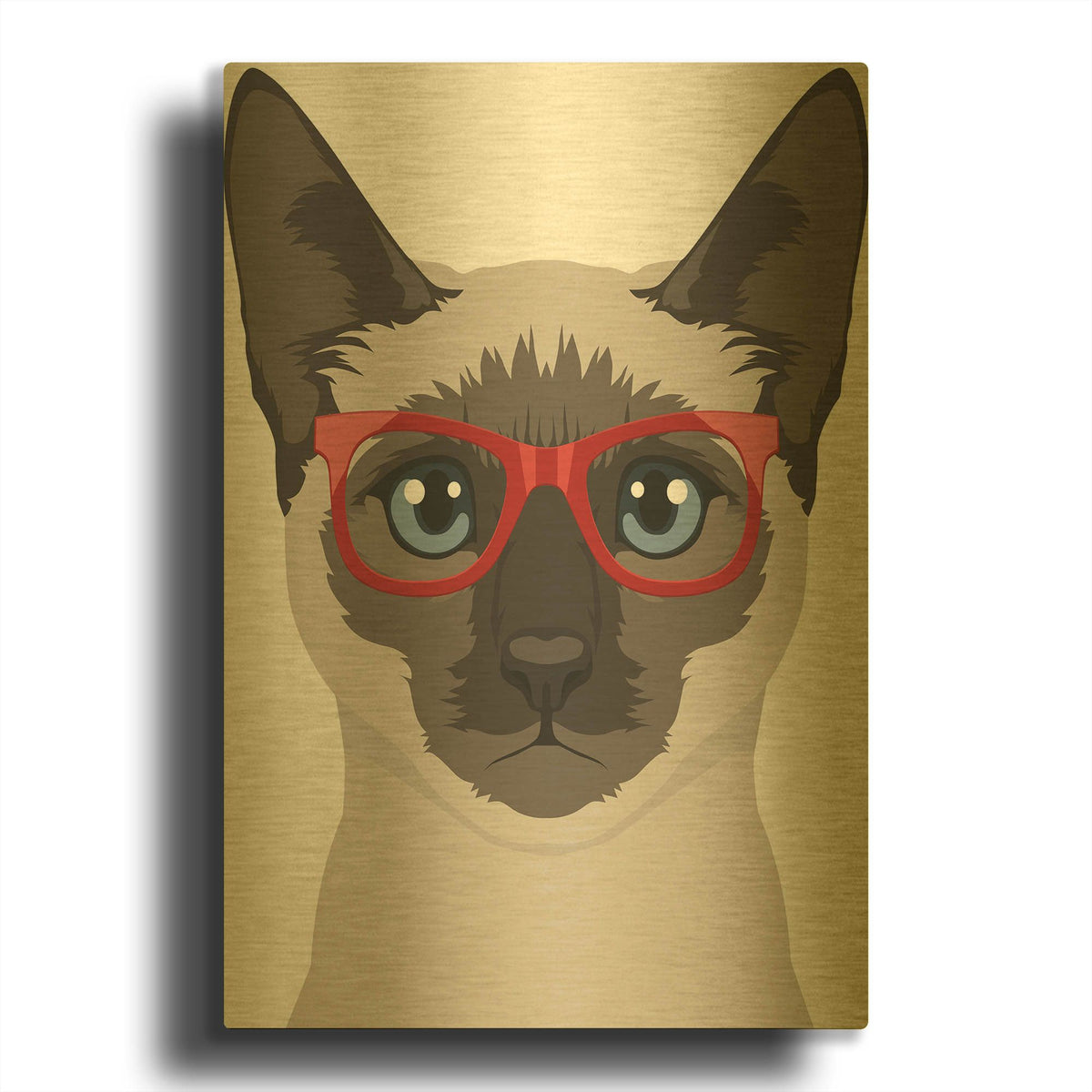 'Siamese Wearing Hipster Glasses' By Furbaby Affiliates Gold Metal Wall Art