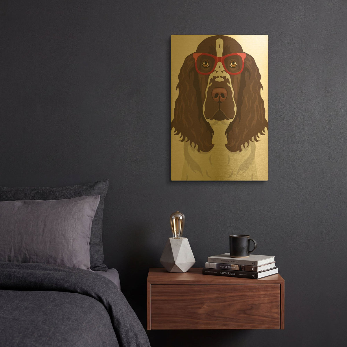 'Springer Spaniel Wearing Hipster Glasses' By Furbaby Affiliates Gold Metal Wall Art