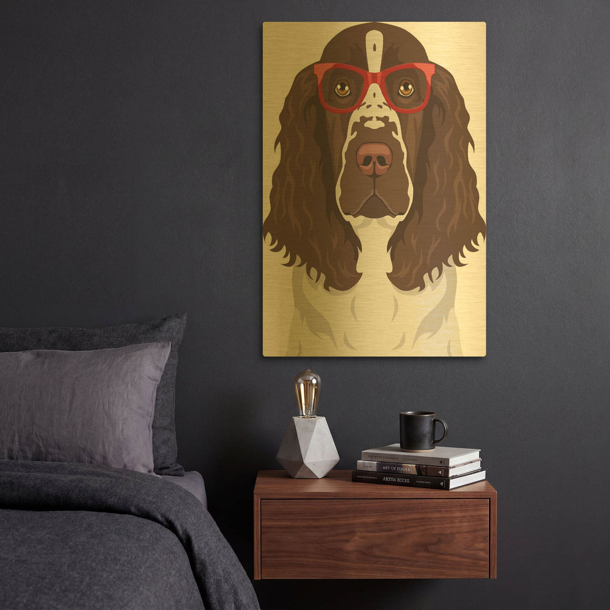 'Springer Spaniel Wearing Hipster Glasses' By Furbaby Affiliates Gold Metal Wall Art