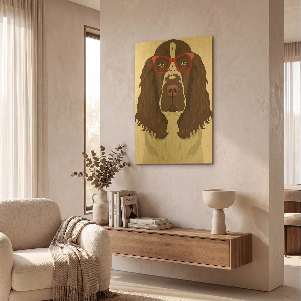 'Springer Spaniel Wearing Hipster Glasses' By Furbaby Affiliates Gold Metal Wall Art