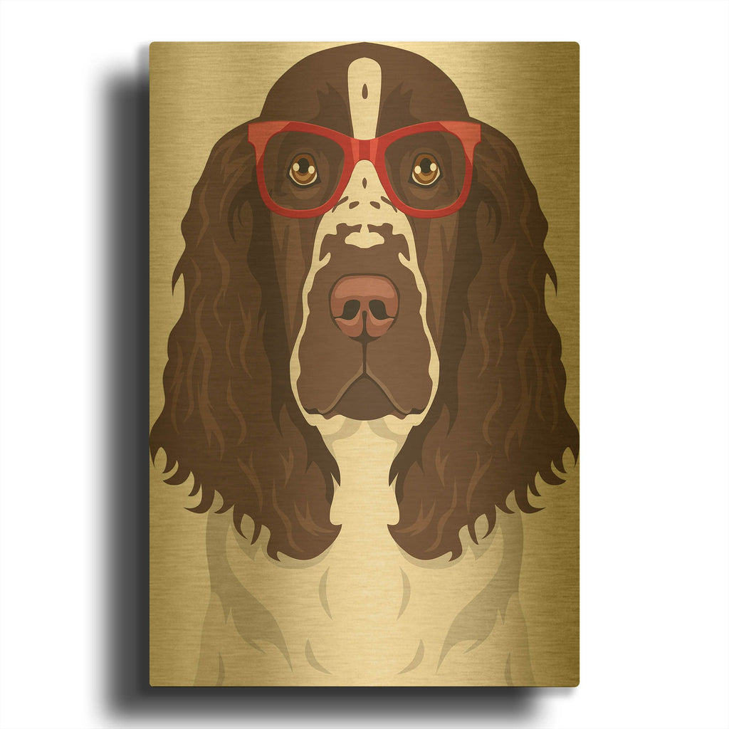'Springer Spaniel Wearing Hipster Glasses' By Furbaby Affiliates Gold Metal Wall Art