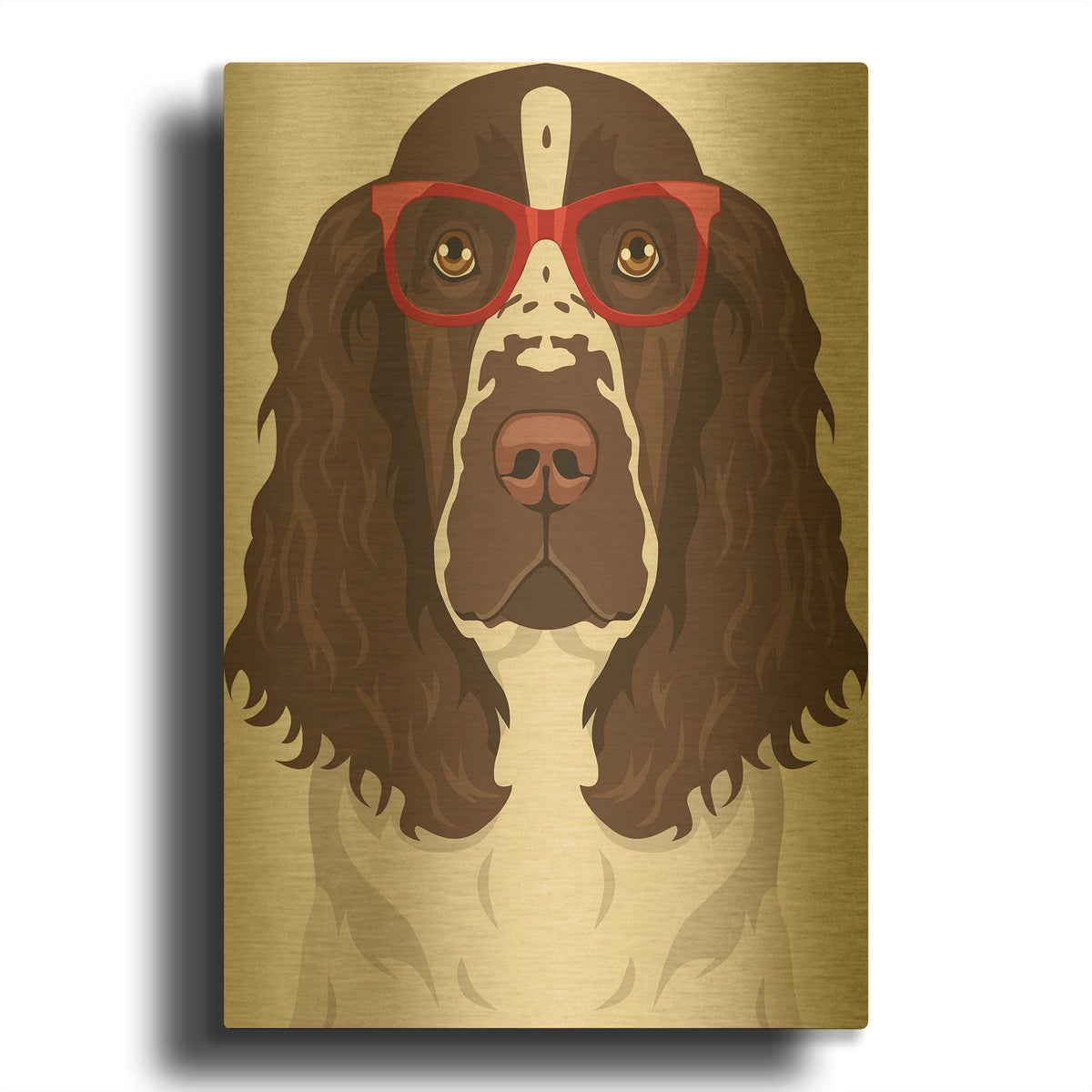 'Springer Spaniel Wearing Hipster Glasses' By Furbaby Affiliates Gold Metal Wall Art