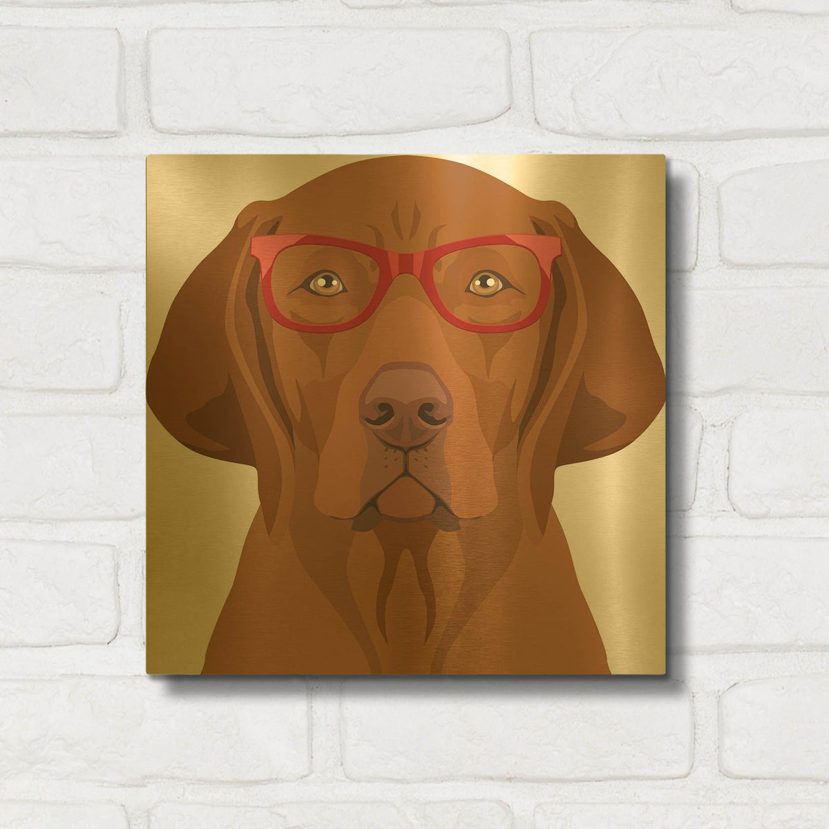 'Vizsla Wearing Hipster Glasses 2' By Furbaby Affiliates Gold Metal Wall Art