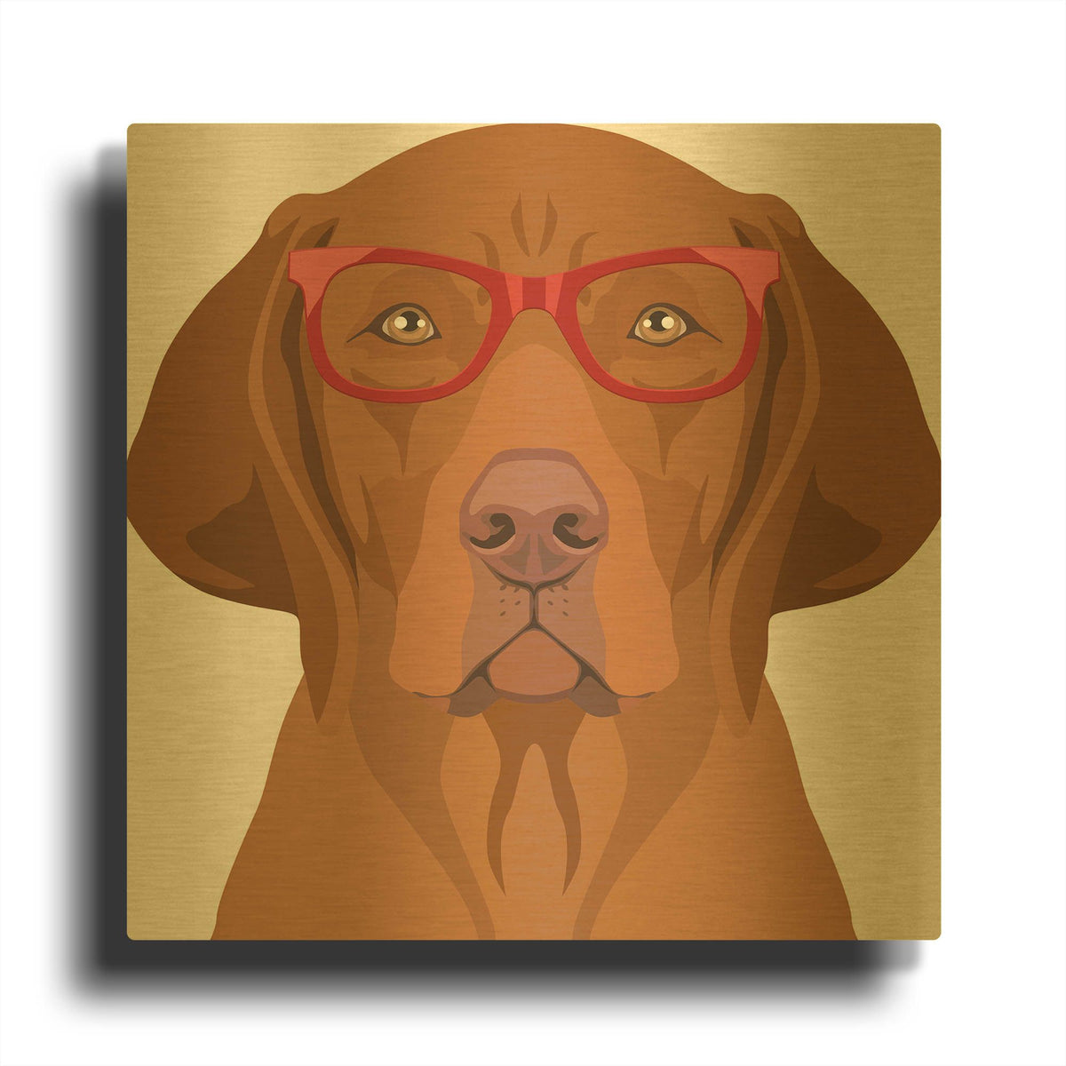 'Vizsla Wearing Hipster Glasses 2' By Furbaby Affiliates Gold Metal Wall Art