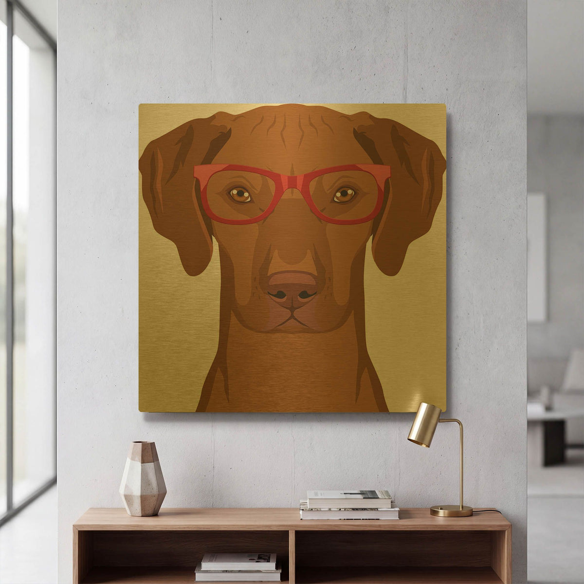 'Vizsla Wearing Hipster Glasses' By Furbaby Affiliates Gold Metal Wall Art