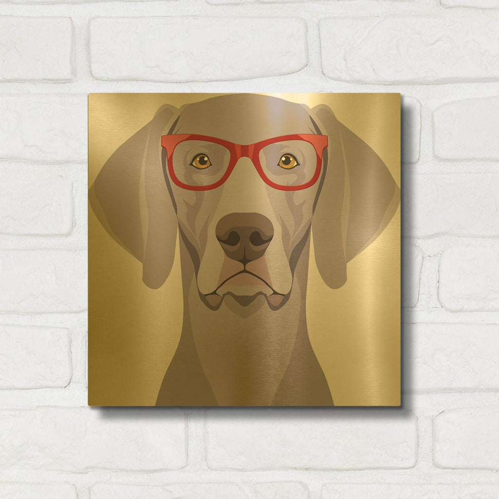 'Weimaraner Wearing Hipster Glasses 1' By Furbaby Affiliates Gold Metal Wall Art