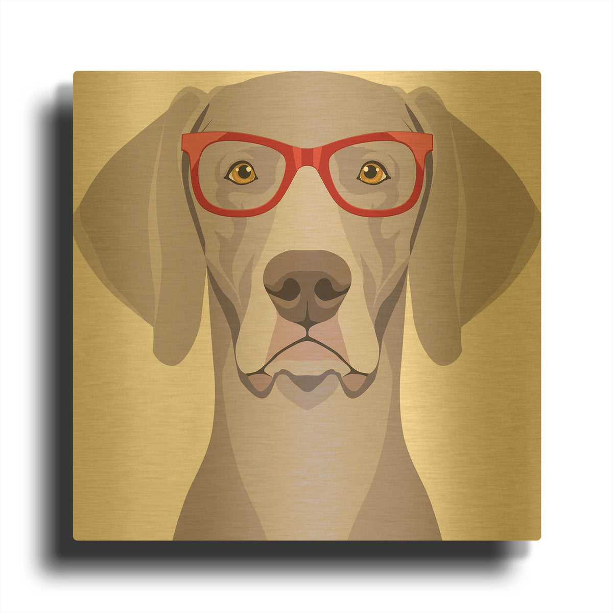 'Weimaraner Wearing Hipster Glasses 1' By Furbaby Affiliates Gold Metal Wall Art