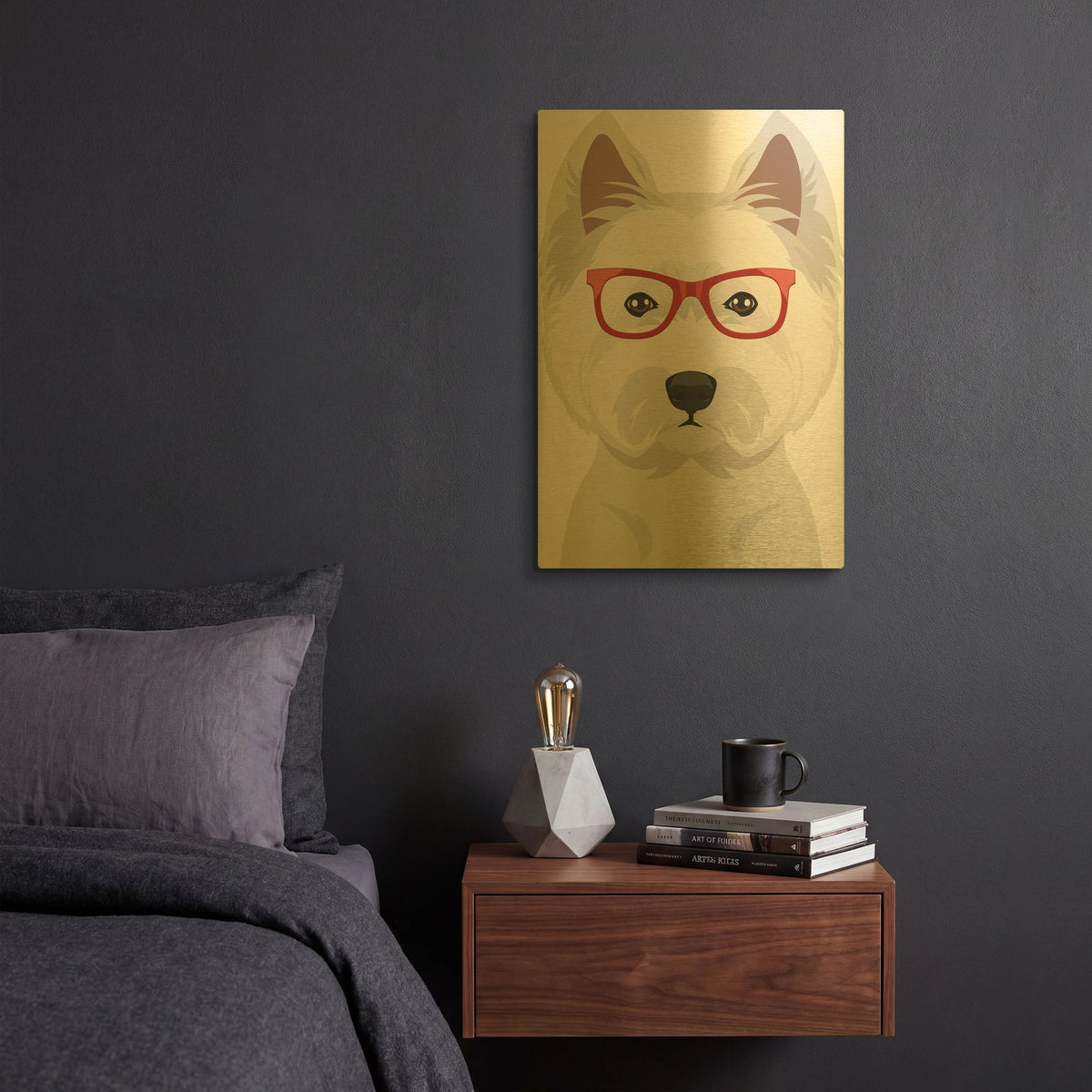 'West Highland Terrier Wearing Hipster Glasses' By Furbaby Affiliates Gold Metal Wall Art